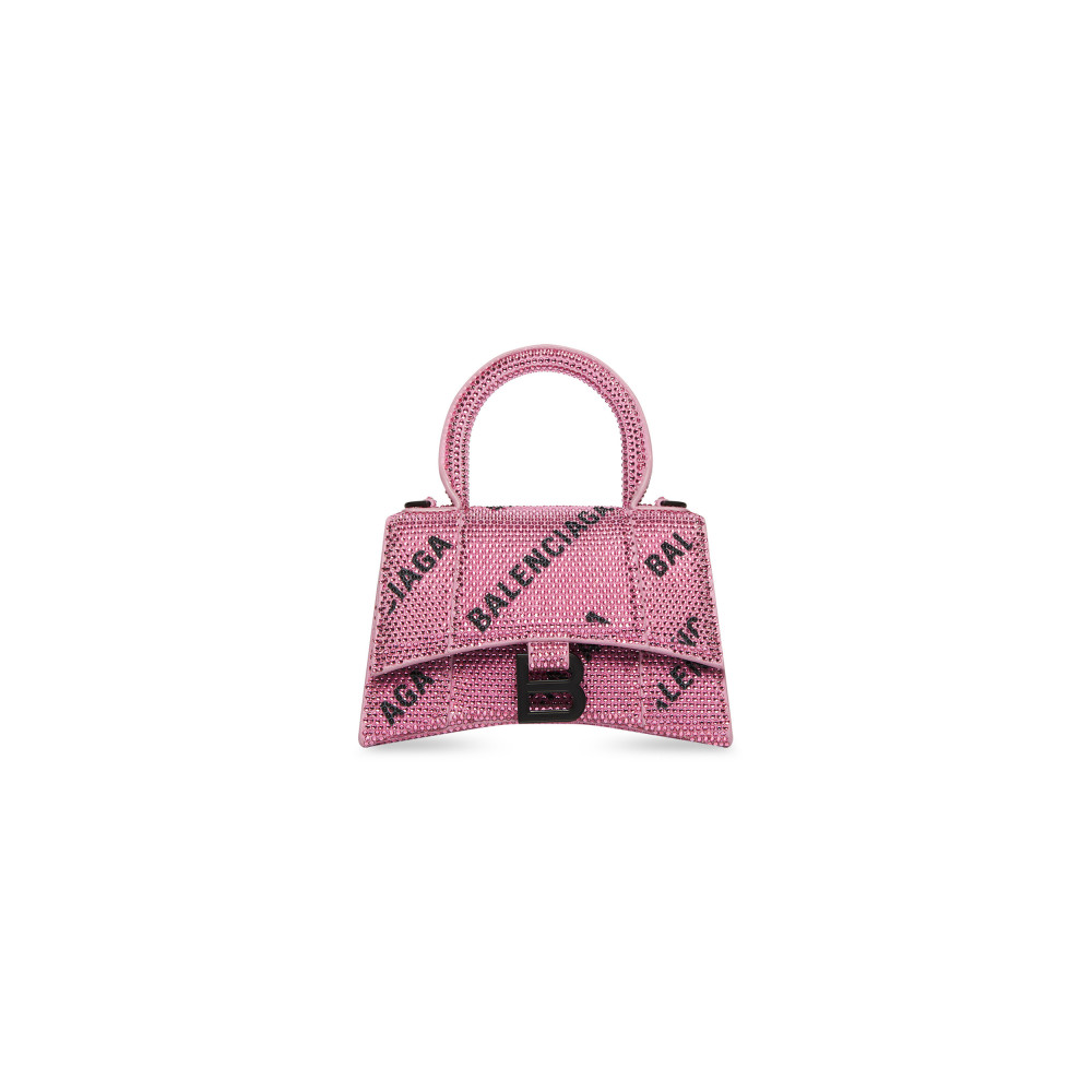 HOURGLASS XS HANDBAG WITH CHAIN AND ALLOVER LOGO RHINESTONES