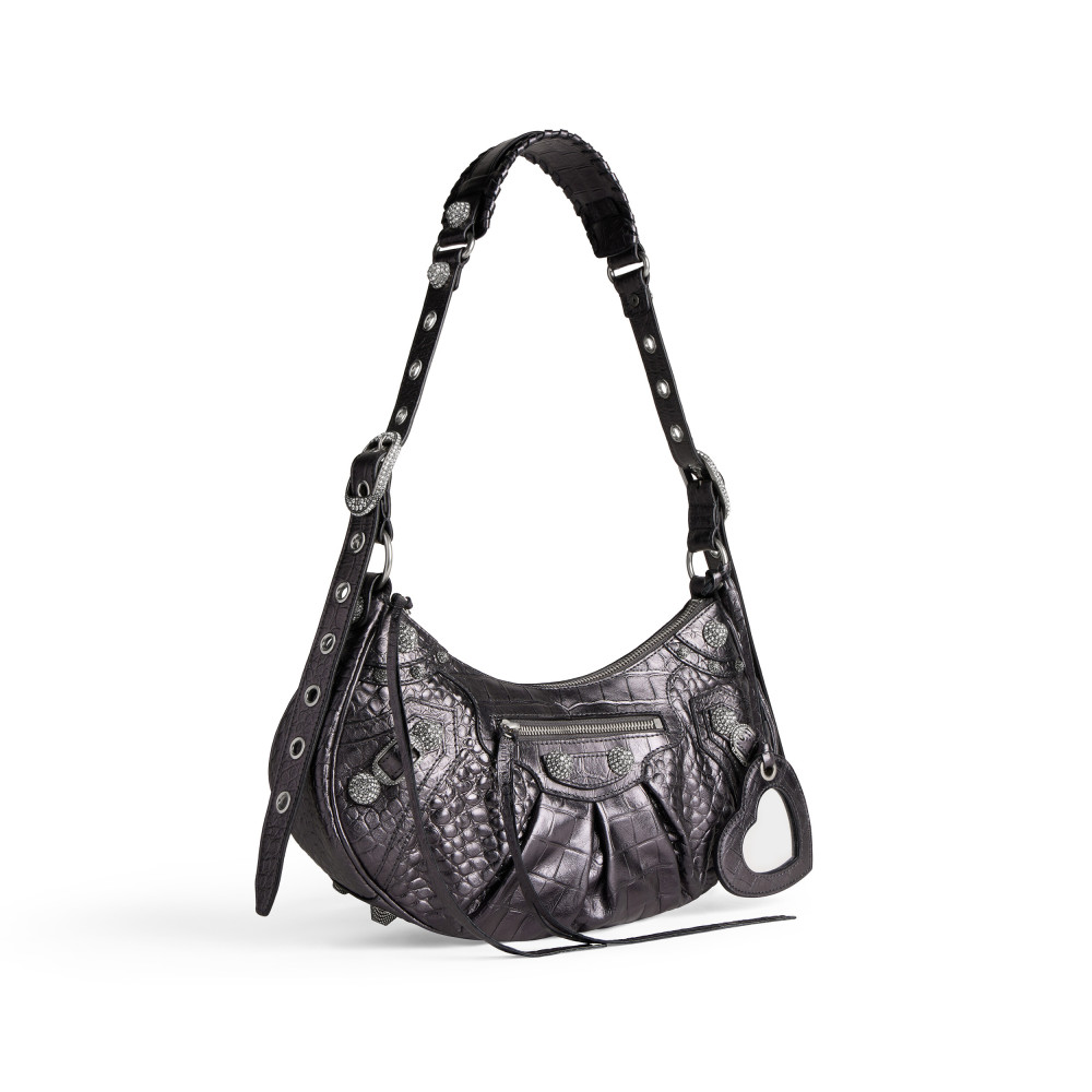 LE CAGOLE SMALL SHOULDER BAG METALLIZED CROCODILE EMBOSSED WITH RHINESTONES