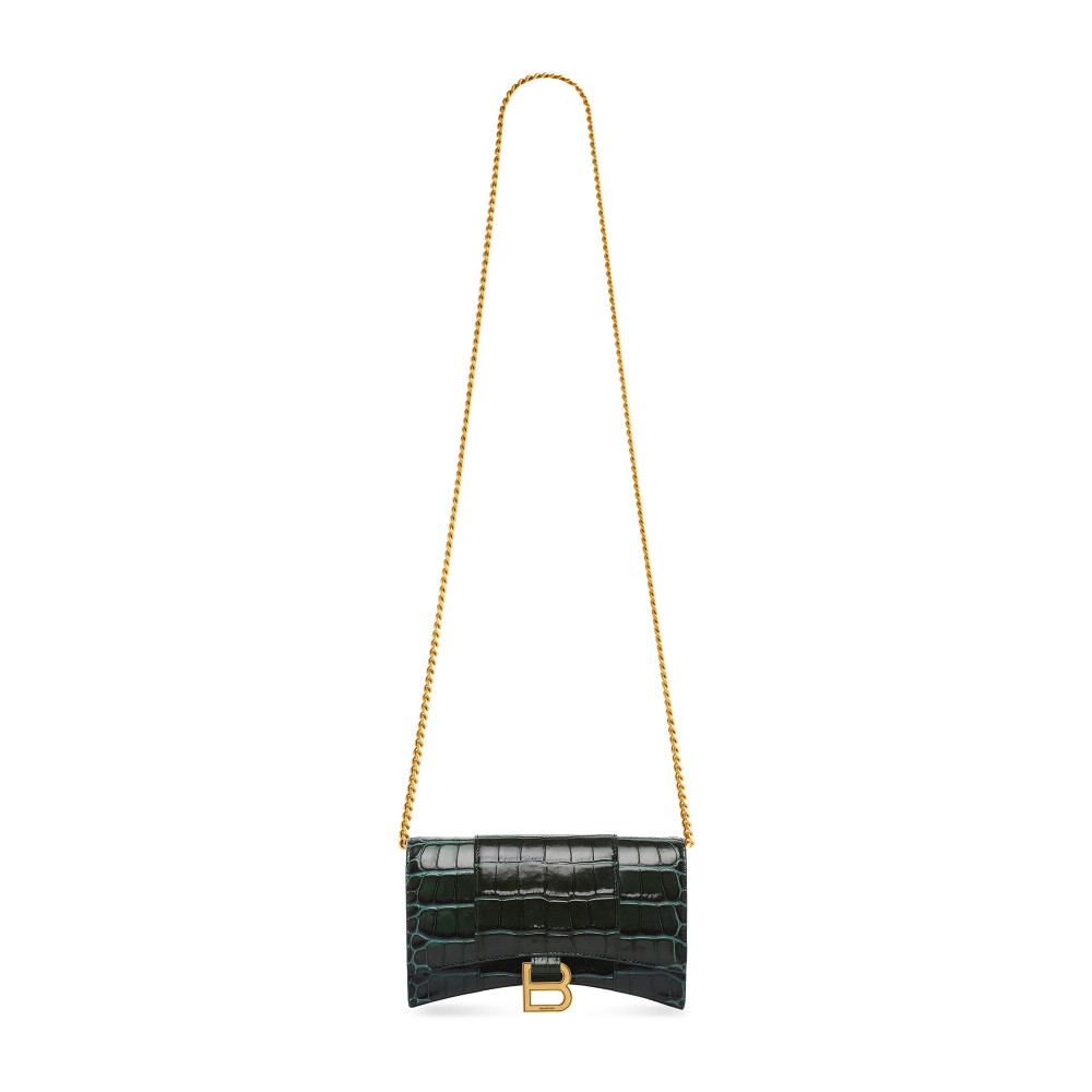HOURGLASS WALLET ON CHAIN CROCODILE EMBOSSED HOURGLASS WALLET ON CHAIN CROCODILE EMBOSSED