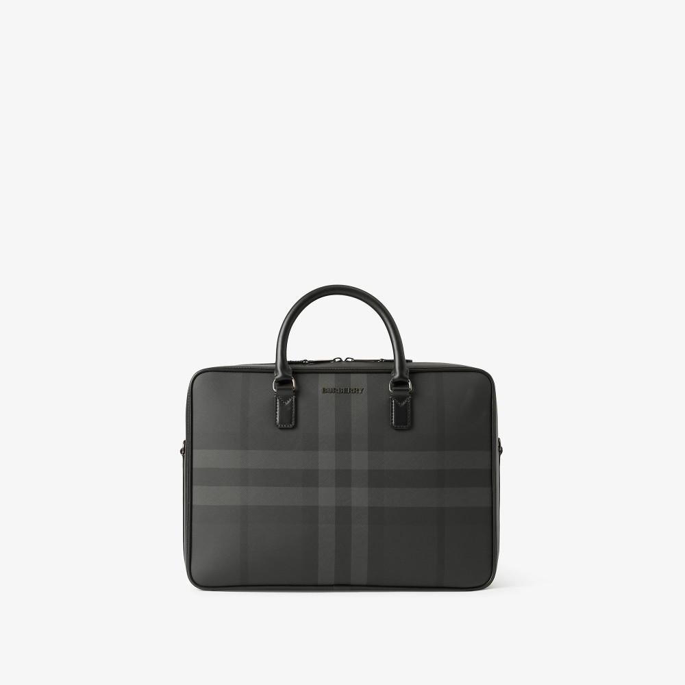 Charcoal Check and Leather Briefcase