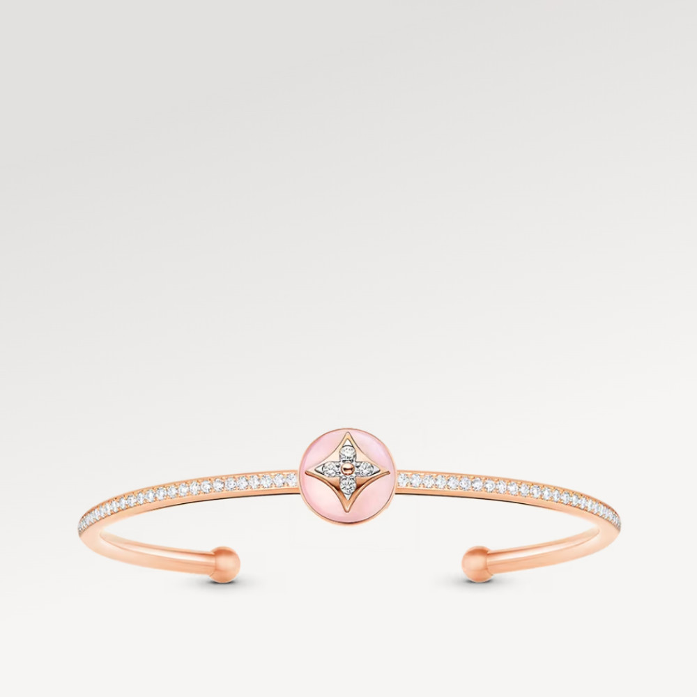 Color Blossom Open Bangle, Pink Gold, White Gold, Pink Opal And Diamonds Color Blossom Open Bangle, Pink Gold, White Gold, Pink Opal And Diamonds