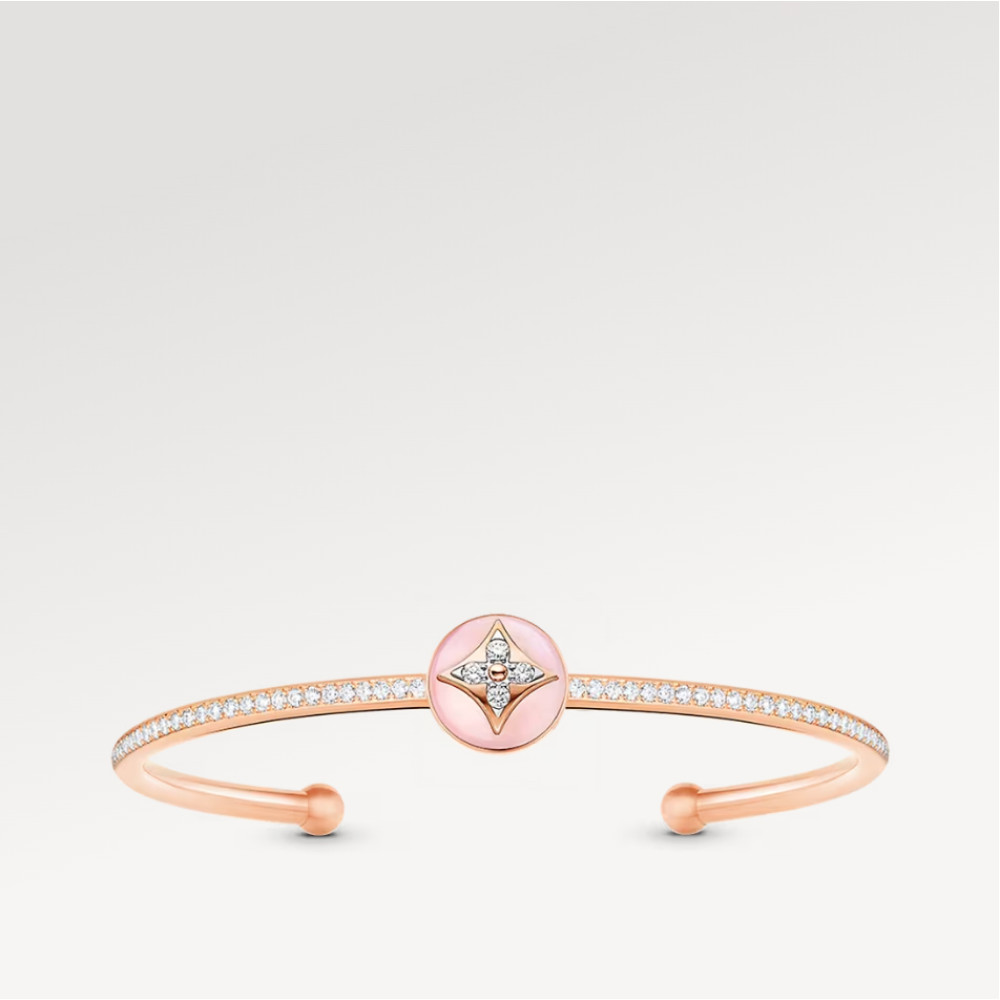 Color Blossom Open Bangle, Pink Gold, White Gold, Pink Opal And Diamonds Color Blossom Open Bangle, Pink Gold, White Gold, Pink Opal And Diamonds