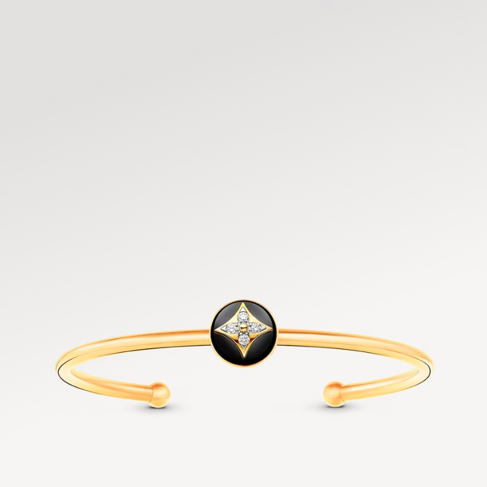 Color Blossom Open Bangle, Yellow Gold, White Gold, Onyx And Diamonds Color Blossom Open Bangle, Yellow Gold, White Gold, Onyx And Diamonds