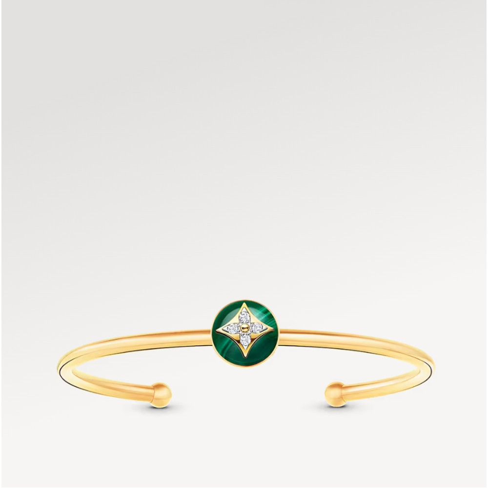 Color Blossom Open Bangle, Yellow Gold, White Gold, Malachite And Diamonds Color Blossom Open Bangle, Yellow Gold, White Gold, Malachite And Diamonds