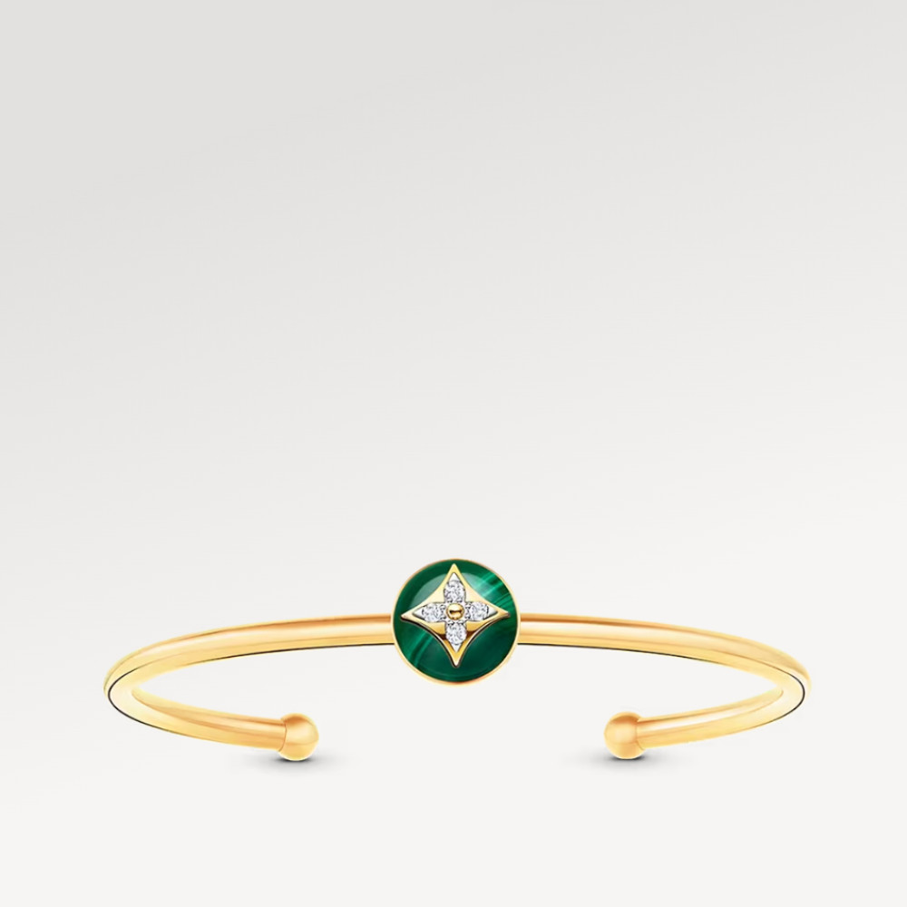 Color Blossom Open Bangle, Yellow Gold, White Gold, Malachite And Diamonds
