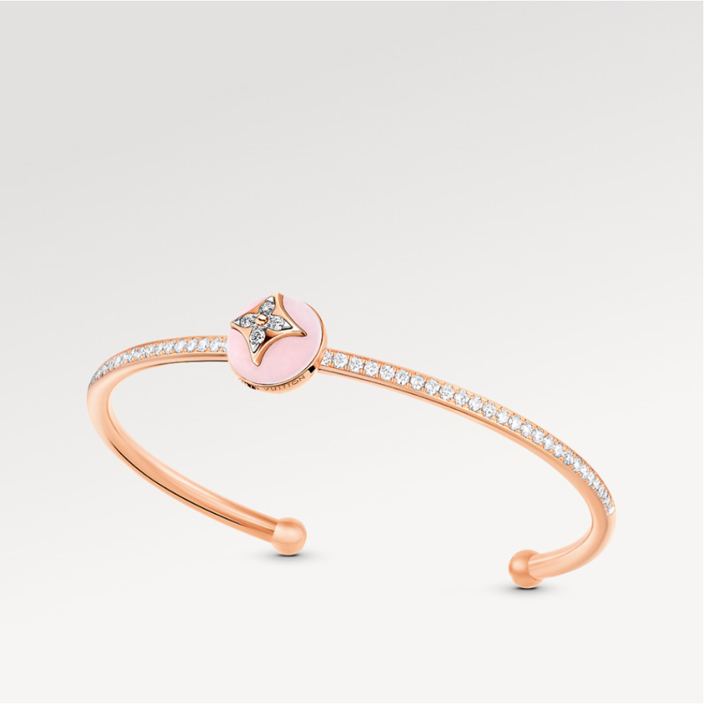 Color Blossom Open Bangle, Pink Gold, White Gold, Pink Opal And Diamonds Color Blossom Open Bangle, Pink Gold, White Gold, Pink Opal And Diamonds
