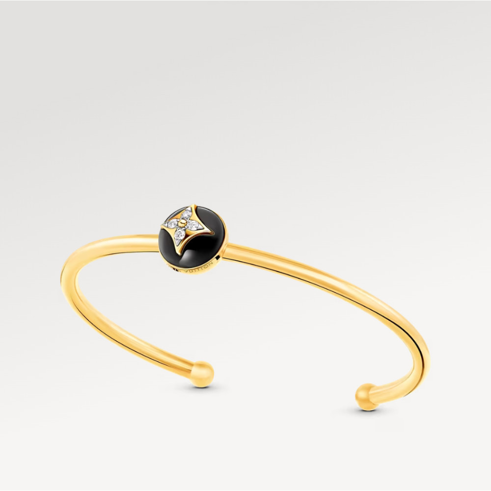 Color Blossom Open Bangle, Yellow Gold, White Gold, Onyx And Diamonds Color Blossom Open Bangle, Yellow Gold, White Gold, Onyx And Diamonds
