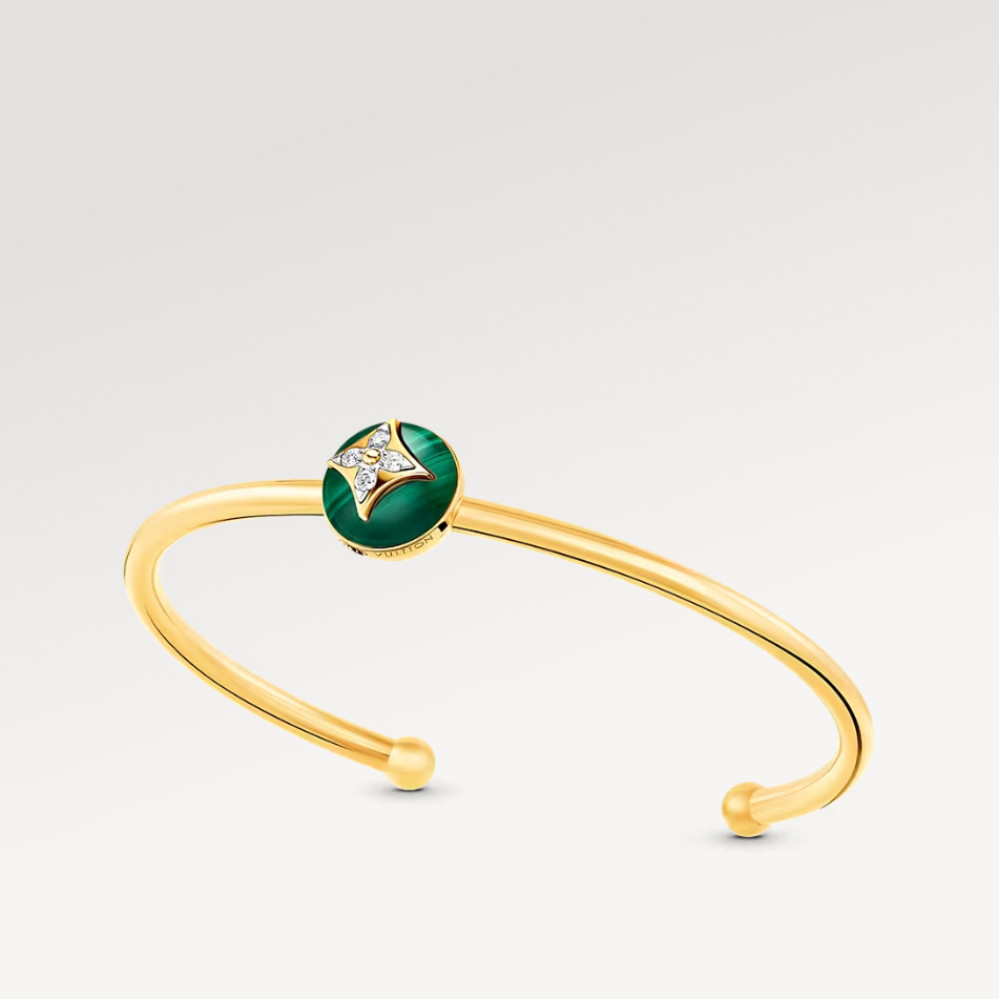 Color Blossom Open Bangle, Yellow Gold, White Gold, Malachite And Diamonds