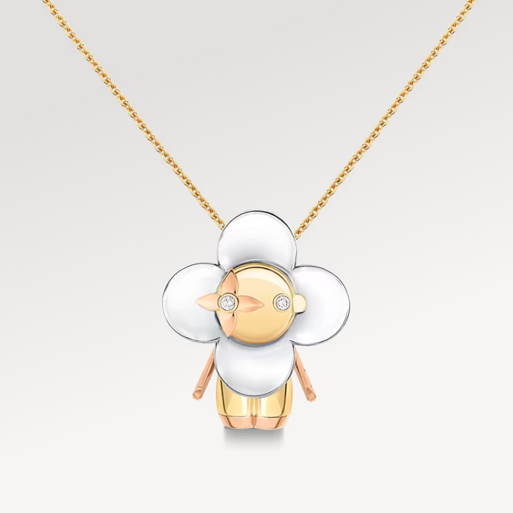 Vivienne Large Pendant, 3 Golds and Diamonds