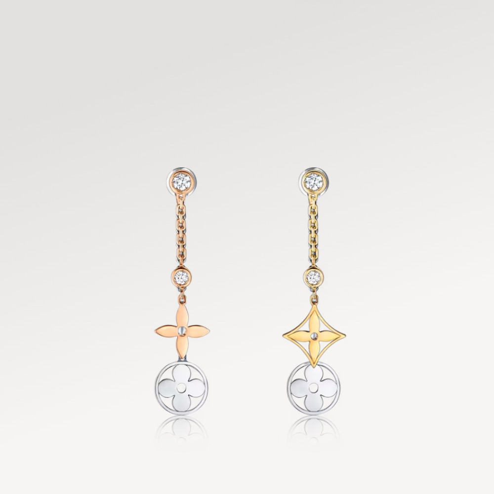 Blossom long earrings, 3 golds and diamonds Blossom long earrings, 3 golds and diamonds