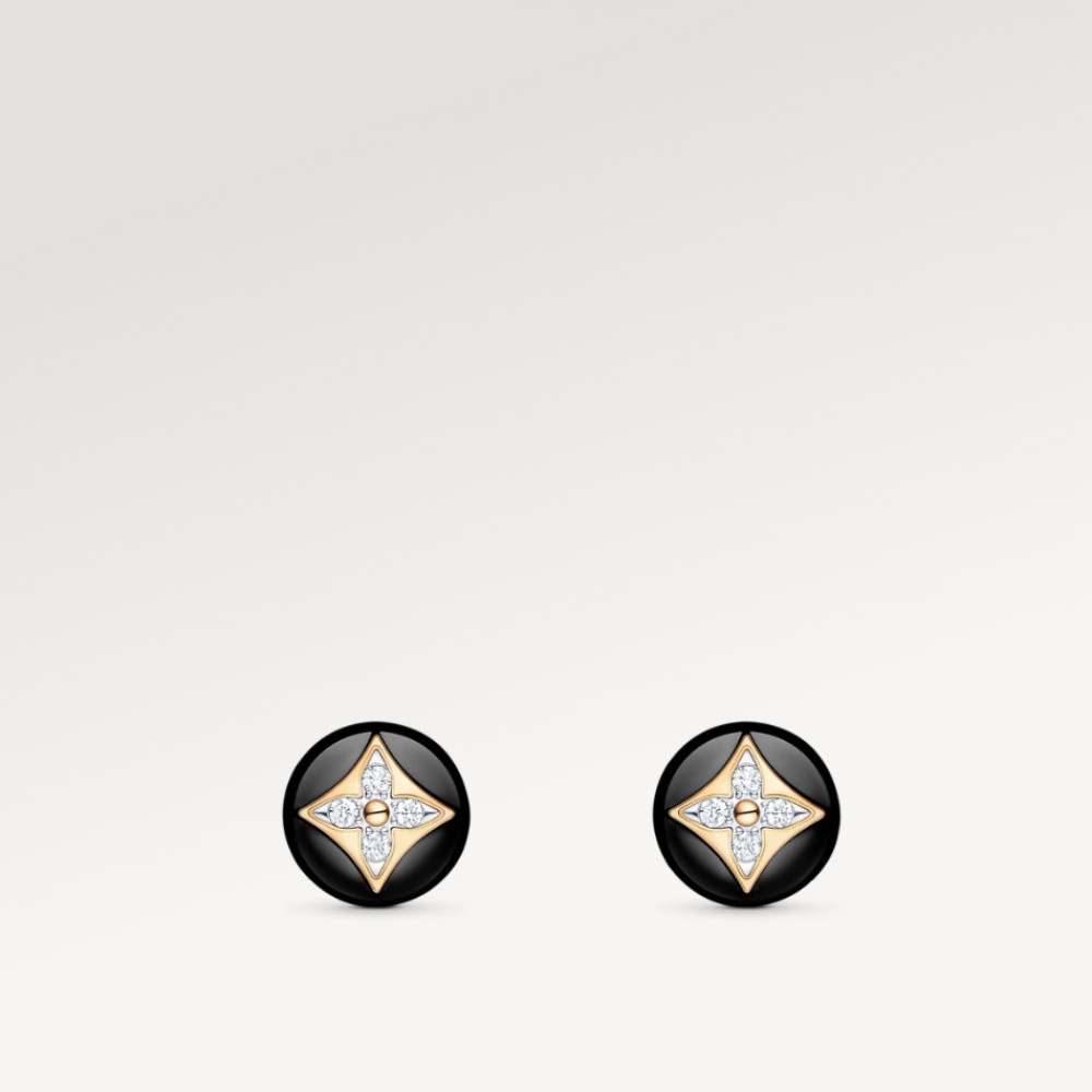 Color Blossom Studs, Yellow Gold, White Gold, Onyx And Diamonds Color Blossom Studs, Yellow Gold, White Gold, Onyx And Diamonds