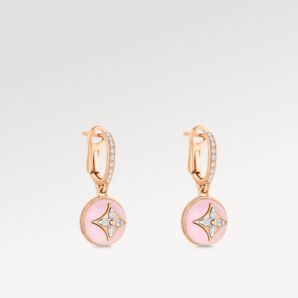 Color Blossom Earrings, Pink Gold, White Gold, Pink Opal And Diamonds