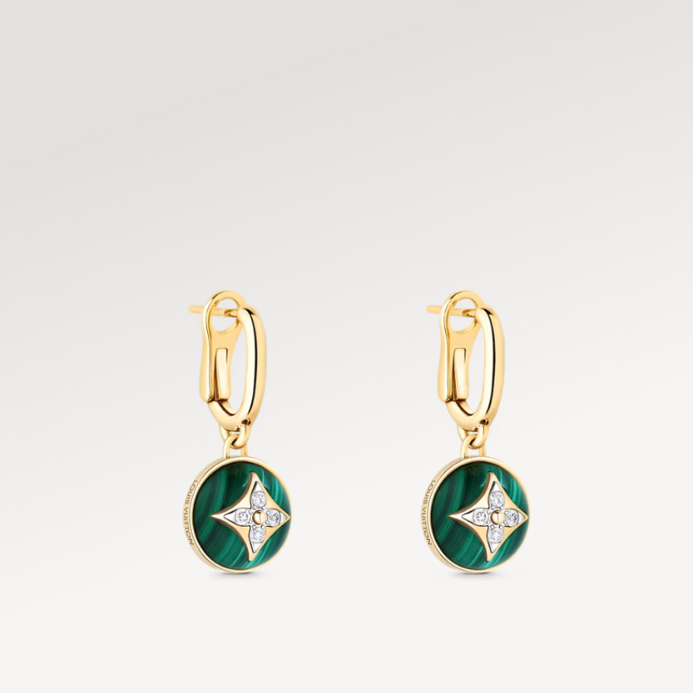 Color Blossom Earrings, Yellow Gold, White Gold, Malachite And Diamonds Color Blossom Earrings, Yellow Gold, White Gold, Malachite And Diamonds