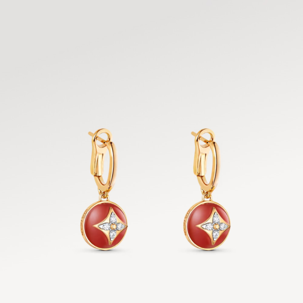 Color Blossom Earrings, Yellow Gold, White Gold, Cornelian And Diamonds Color Blossom Earrings, Yellow Gold, White Gold, Cornelian And Diamonds