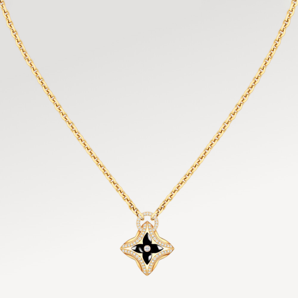 Ever Blossom Pendant, Yellow Gold, Onyx & Diamonds