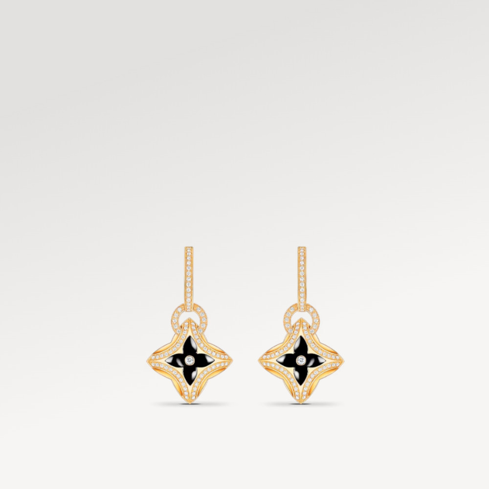 Ever Blossom Earrings, Yellow Gold, Onyx & Diamonds