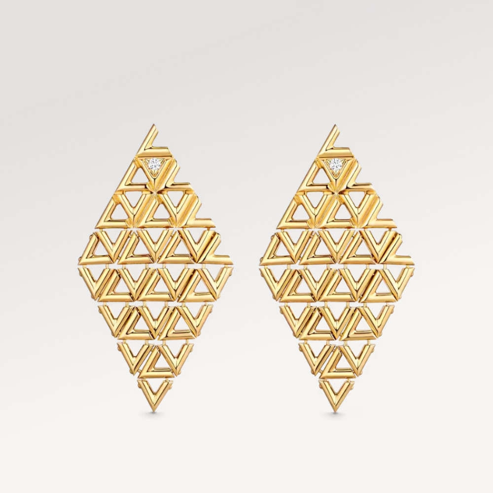 LV Volt Mesh Earrings, Yellow Gold And Diamonds