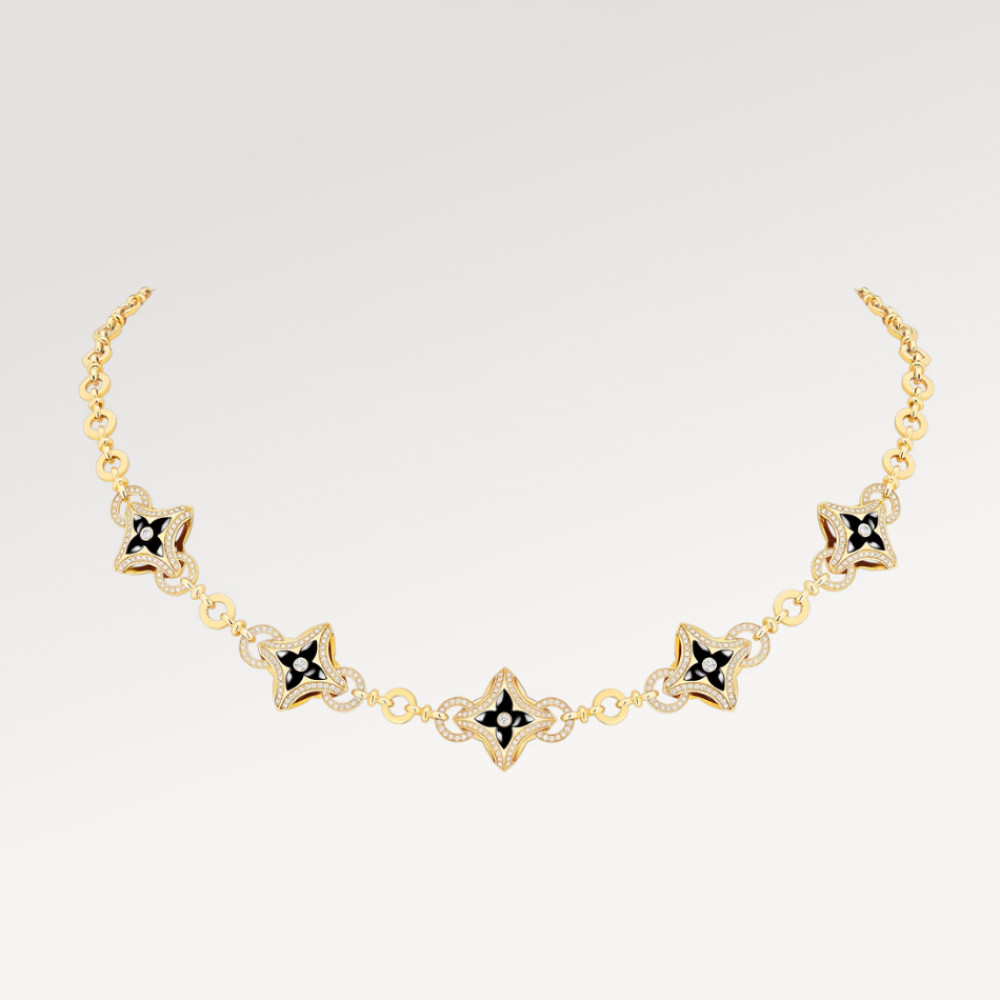 Ever Blossom Necklace, Yellow Gold, Onyx & Diamonds