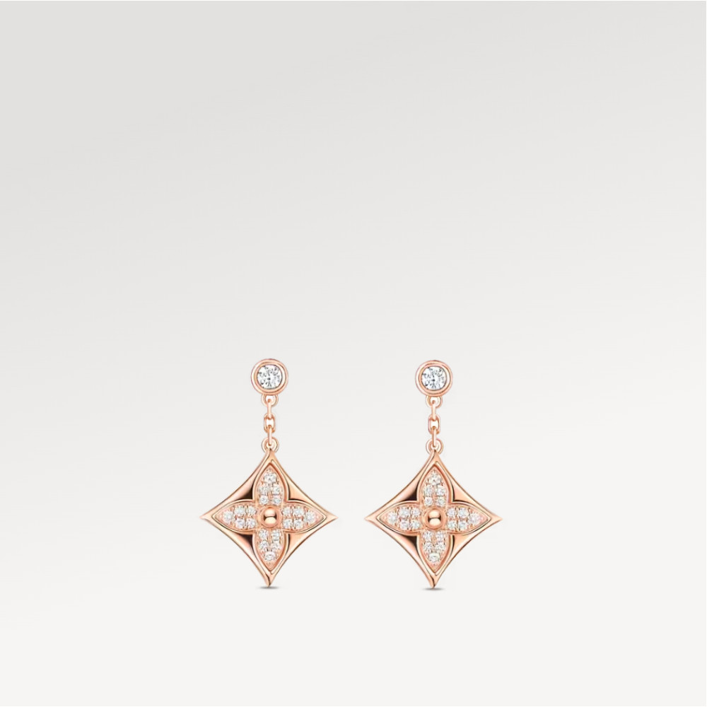 Color Blossom BB Star Ear Studs, Pink Gold And Diamonds