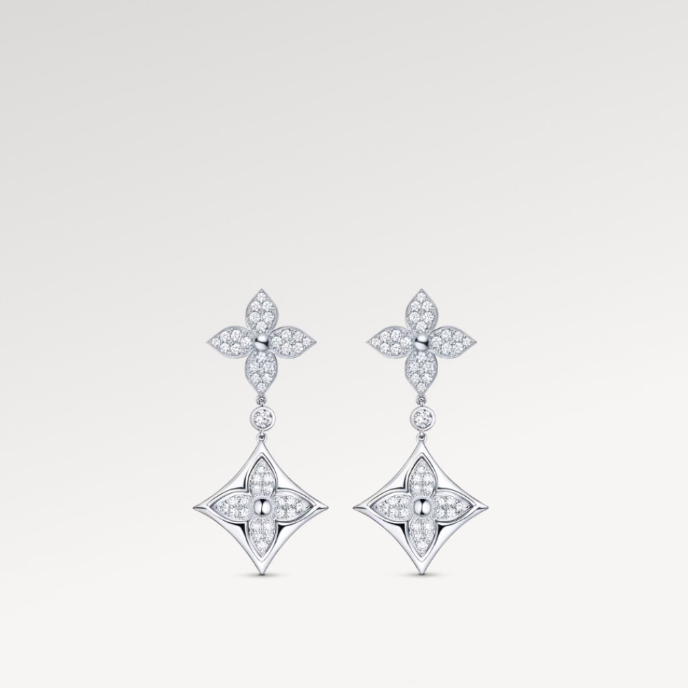 Color Blossom Long Earrings, White Gold And Diamonds Color Blossom Long Earrings, White Gold And Diamonds