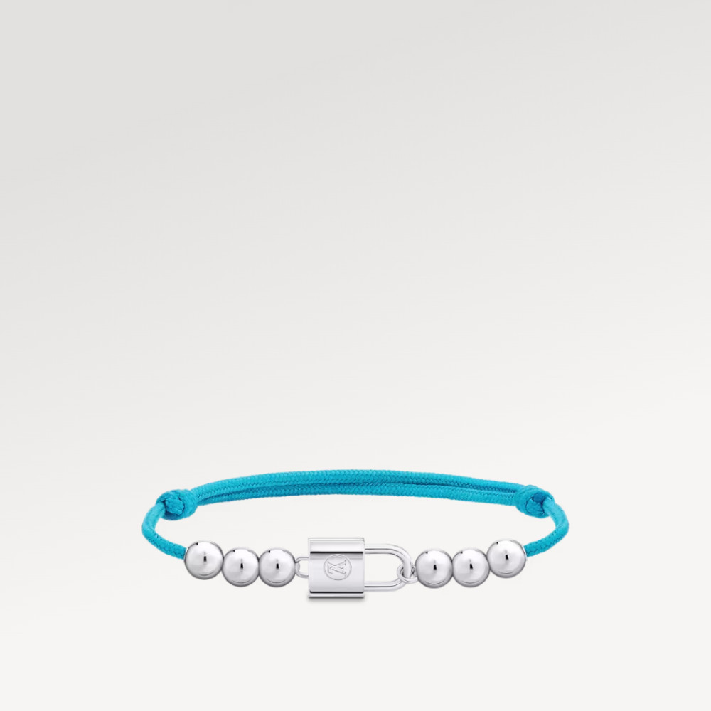 Silver Lockit Beads Bracelet, Silver and Blue Polyester Cord Silver Lockit Beads Bracelet, Silver and Blue Polyester Cord