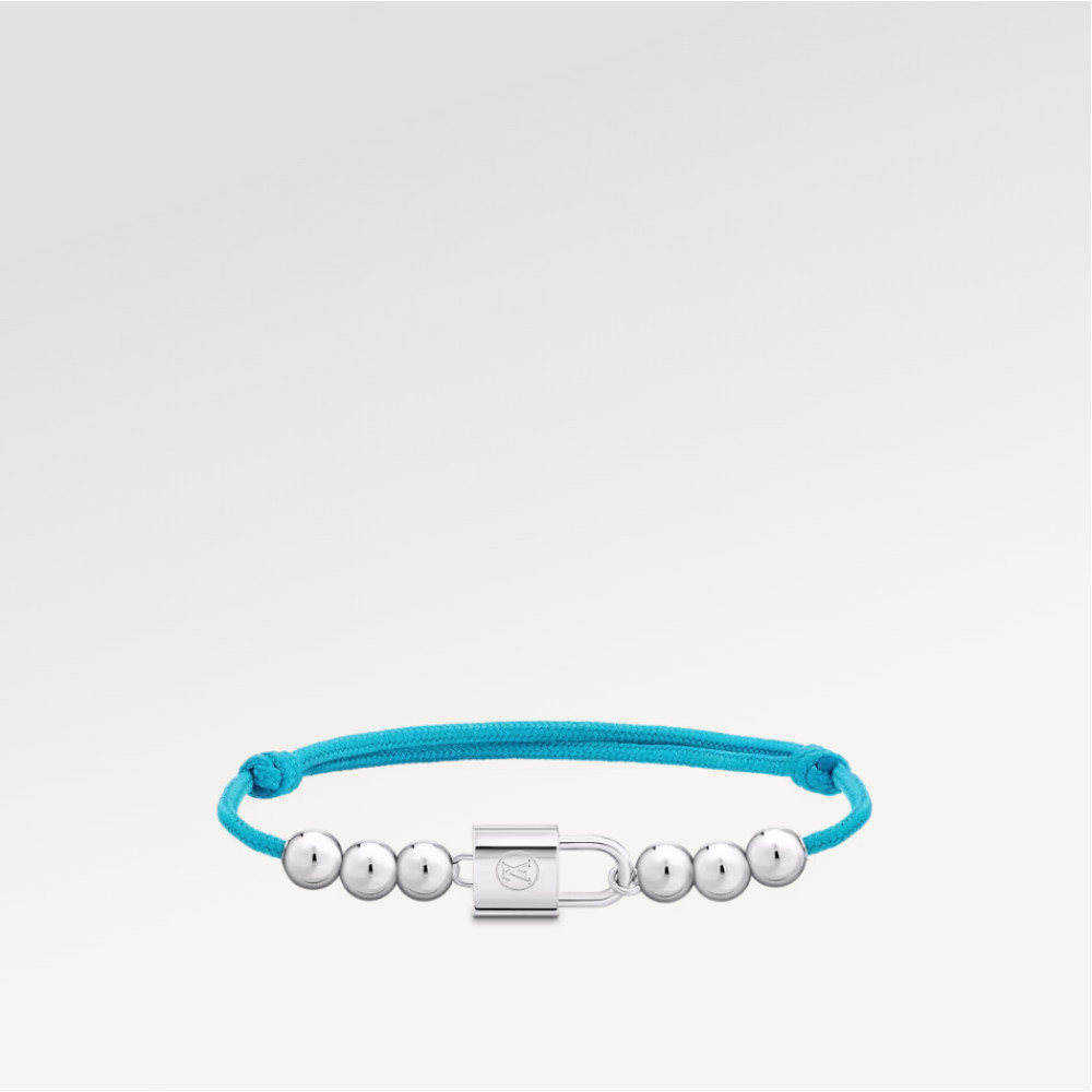 Silver Lockit Beads Bracelet, Silver and Blue Polyester Cord
