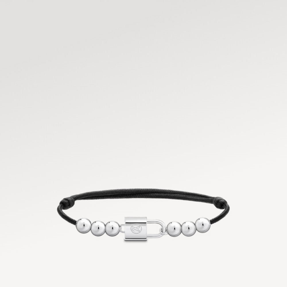 Silver Lockit Beads Bracelet, Silver and Black Polyester Cord