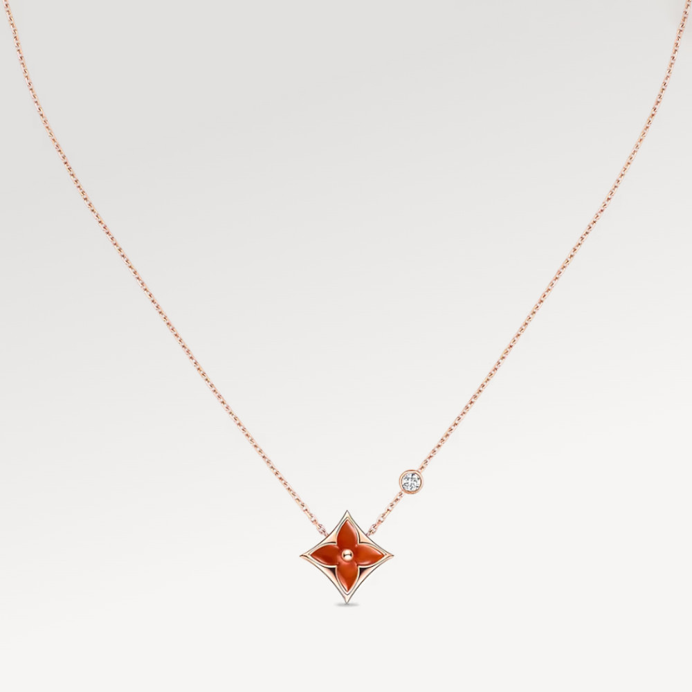 Color Blossom BB Star Pendant, Pink Gold, Cornelian And Diamond