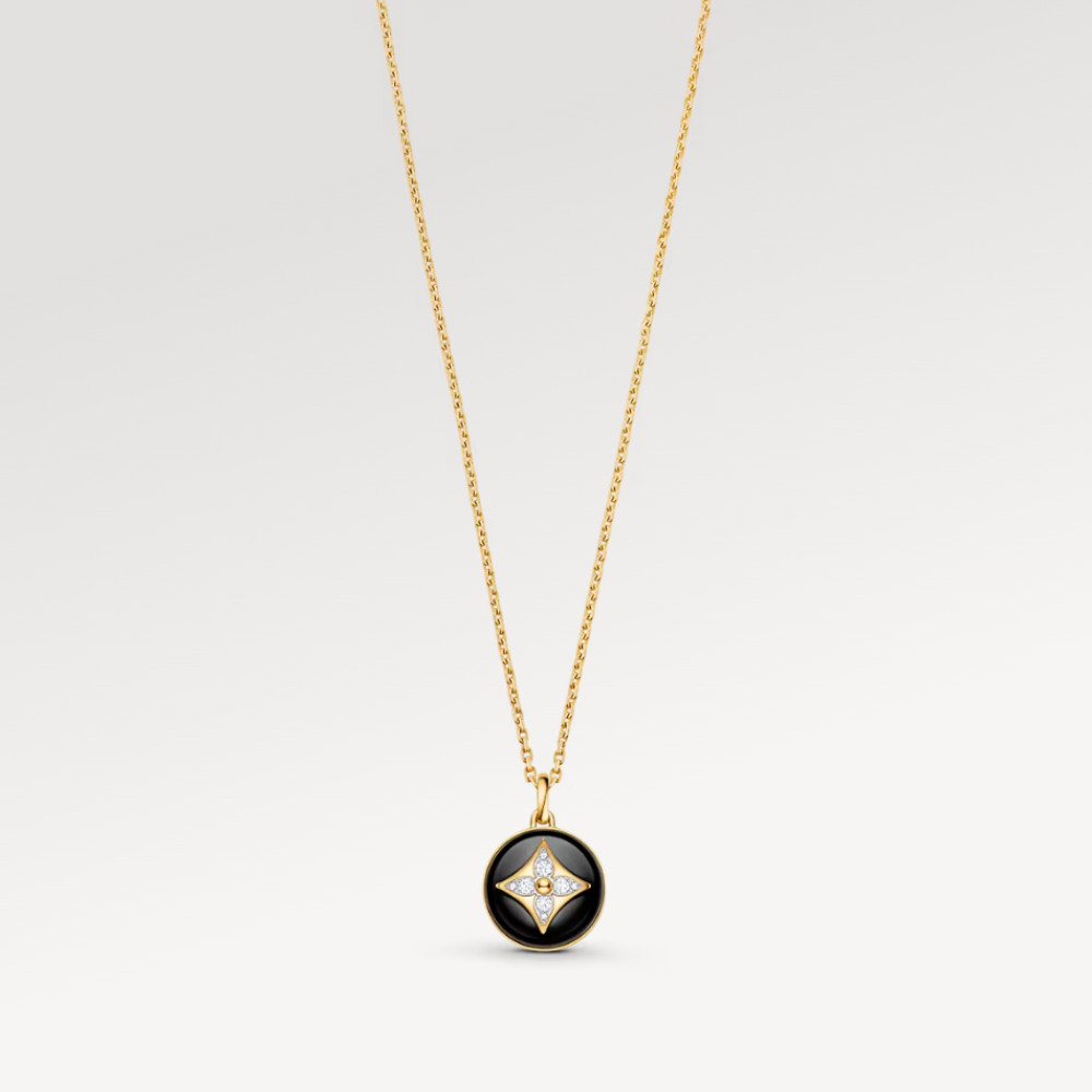Color Blossom Medallion, Yellow Gold, White Gold, Onyx And Diamonds Color Blossom Medallion, Yellow Gold, White Gold, Onyx And Diamonds