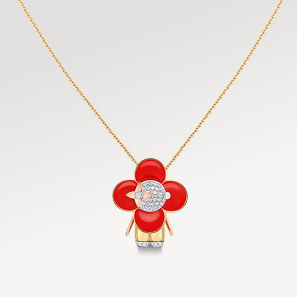 Vivienne pendant, 3 golds, red lacquer & diamonds Vivienne pendant, 3 golds, red lacquer & diamonds