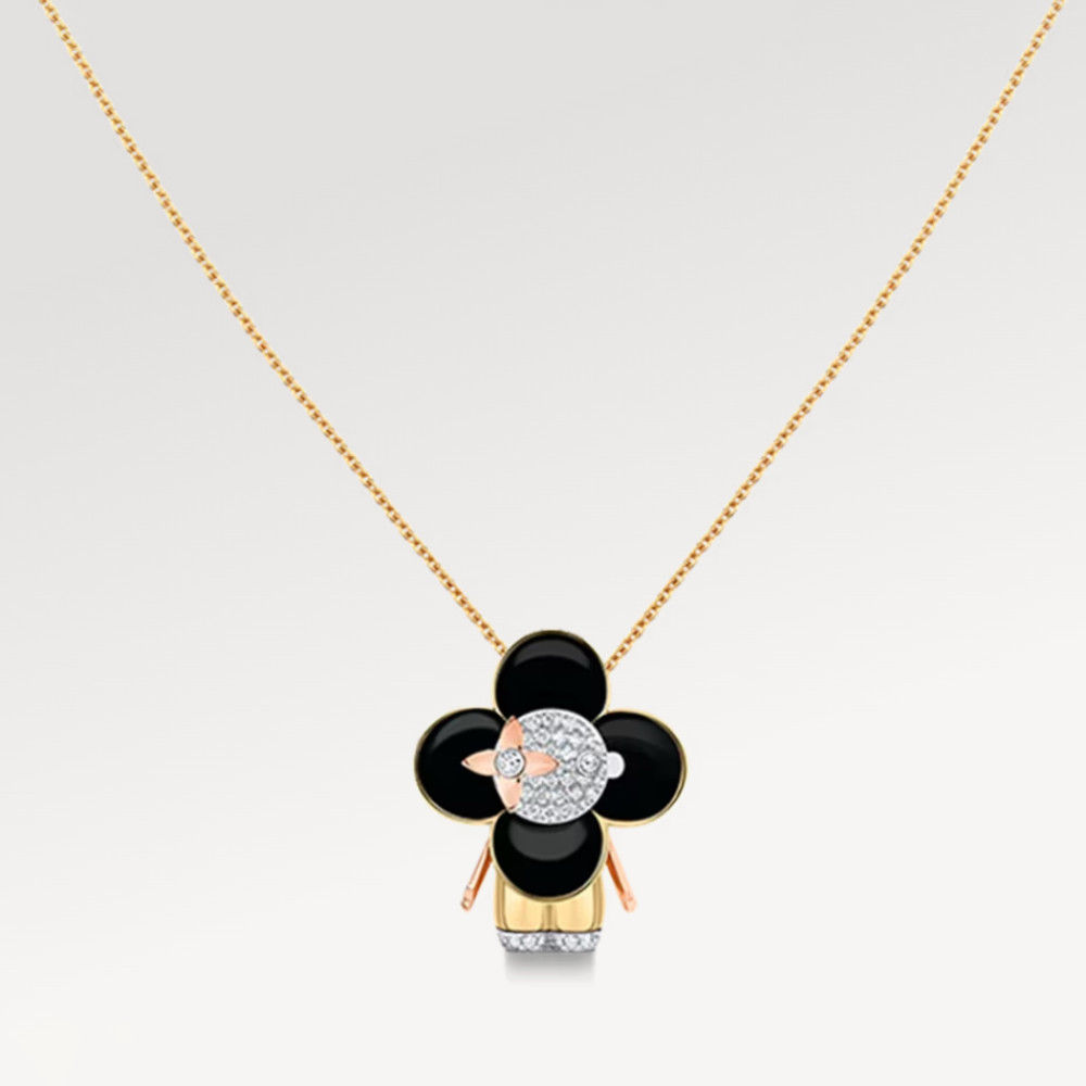 Vivienne pendant, 3 golds, black lacquer & diamonds Vivienne pendant, 3 golds, black lacquer & diamonds
