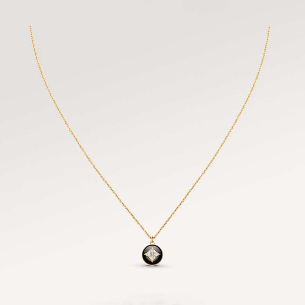 Color Blossom Pendant, Yellow Gold, White Gold, Onyx And Diamonds Color Blossom Pendant, Yellow Gold, White Gold, Onyx And Diamonds