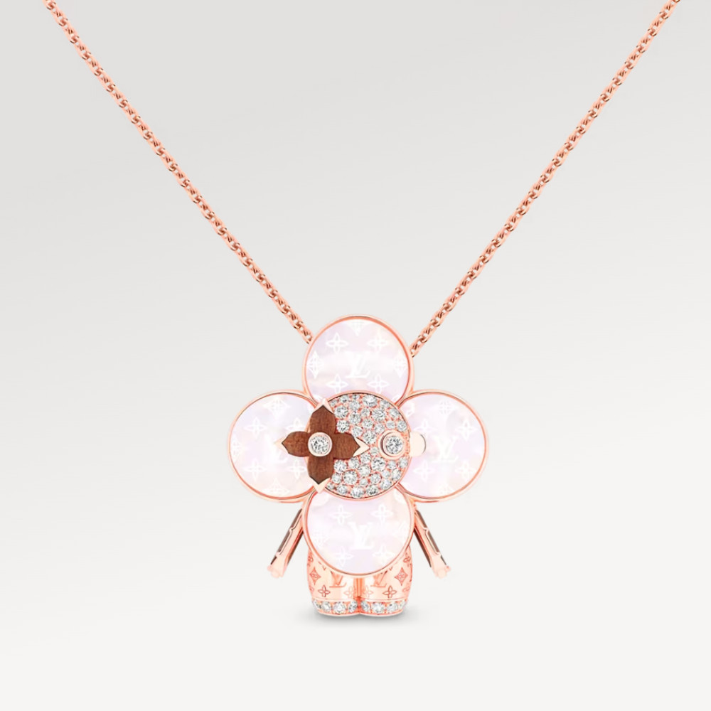 Vivienne Monogram Pendant, Pink Gold, Mother-Of-Pearl, Wood & Diamonds Vivienne Monogram Pendant, Pink Gold, Mother-Of-Pearl, Wood & Diamonds