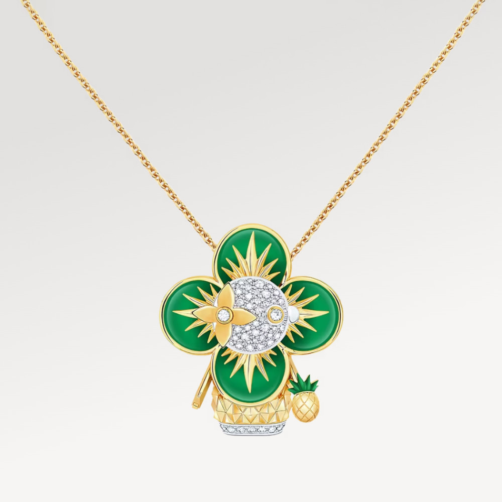 Vivienne Pineapple Pendant, Yellow Gold, White Gold, Lacquer & Diamonds Vivienne Pineapple Pendant, Yellow Gold, White Gold, Lacquer & Diamonds