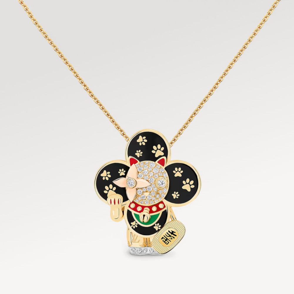 Vivienne Maneki Neko Pendant, 3 Golds, Lacquer & Diamonds Vivienne Maneki Neko Pendant, 3 Golds, Lacquer & Diamonds