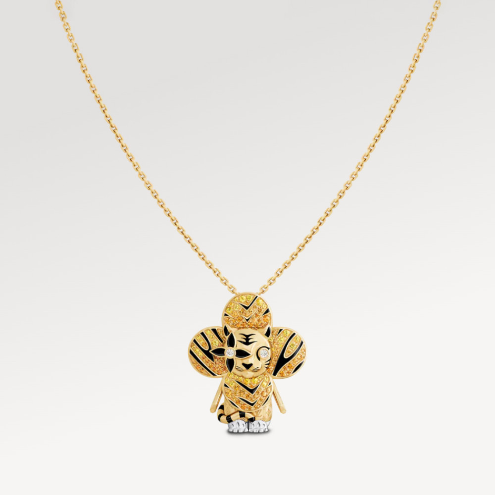 Vivienne Tiger Pendant, Yellow Gold, White Gold, Lacquer, Diamonds & Colored Gemstones Vivienne Tiger Pendant, Yellow Gold, White Gold, Lacquer, Diamonds & Colored Gemstones