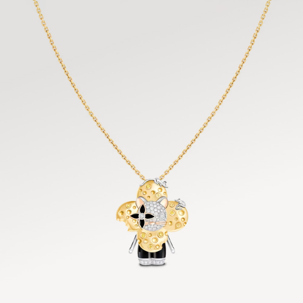 Vivienne Rat Pendant, 3 Golds, Lacquer, Diamonds & Colored Gemstones Vivienne Rat Pendant, 3 Golds, Lacquer, Diamonds & Colored Gemstones