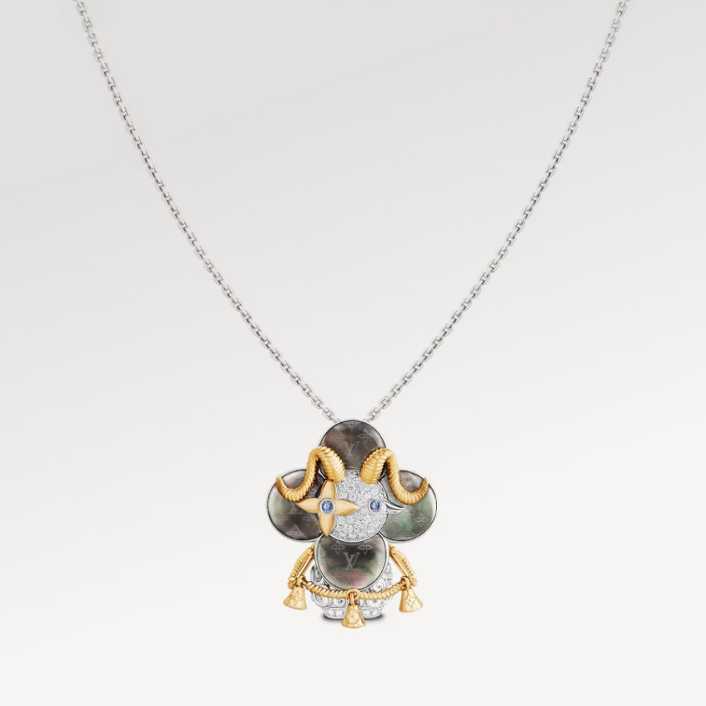 Vivienne Sheep Pendant, Yellow Gold, White Gold, Grey Mother-Of-Pearl, Diamonds & Colored Gemstones Vivienne Sheep Pendant, Yellow Gold, White Gold, Grey Mother-Of-Pearl, Diamonds & Colored Gemstones