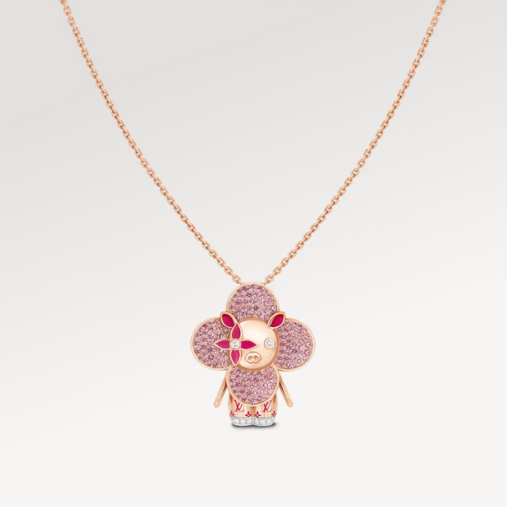 Vivienne Pig Pendant, Pink Gold, Lacquer, Diamonds & Colored Gemstones Vivienne Pig Pendant, Pink Gold, Lacquer, Diamonds & Colored Gemstones