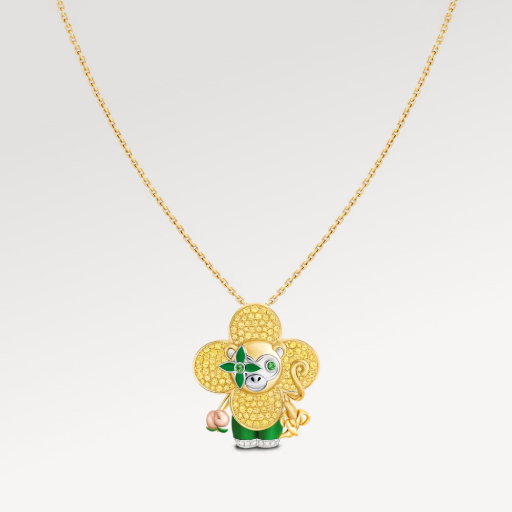 Vivienne Monkey Pendant, 3 Golds, Lacquer, Diamonds & Colored Gemstones Vivienne Monkey Pendant, 3 Golds, Lacquer, Diamonds & Colored Gemstones