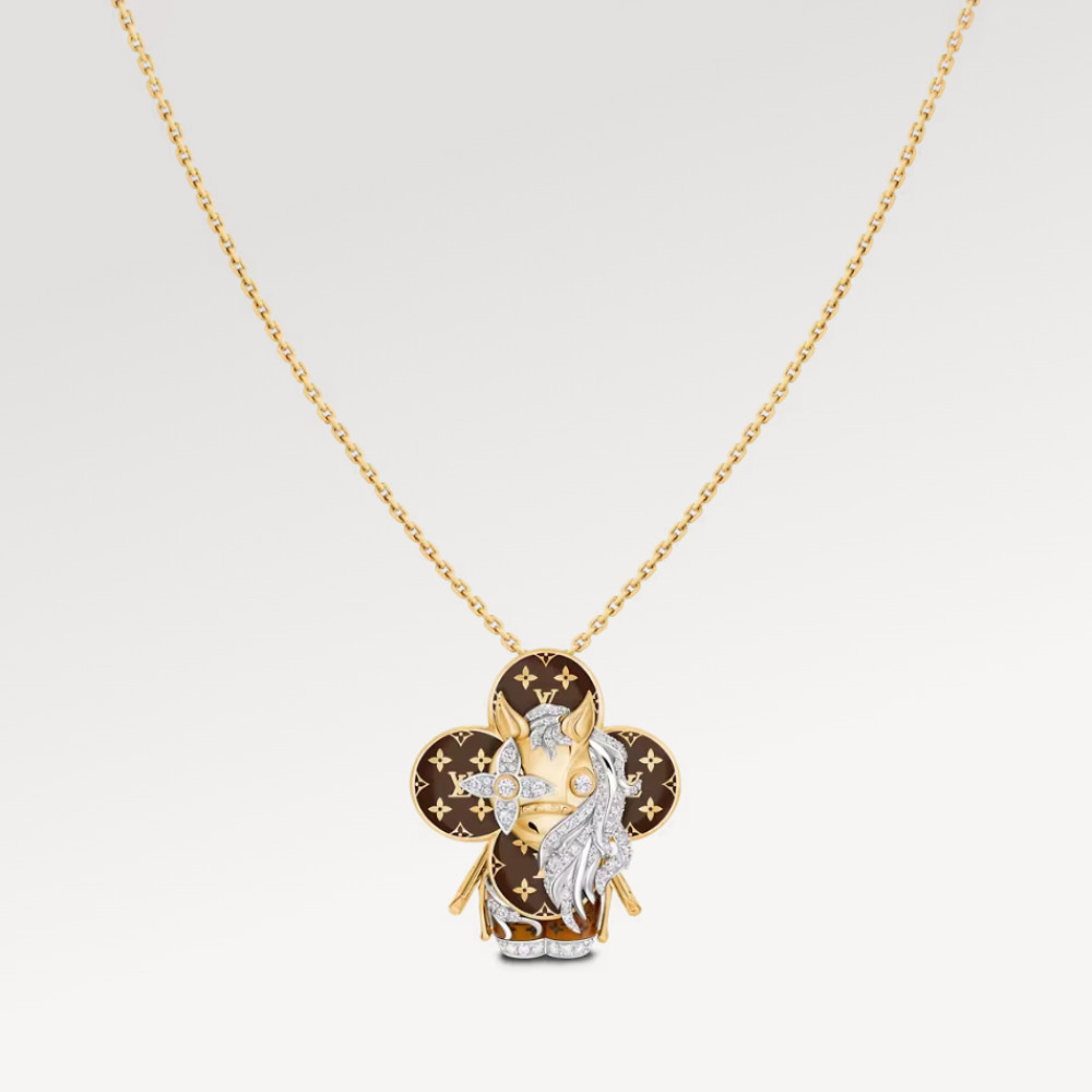 Vivienne Horse Pendant, Yellow Gold, White Gold, Lacquer & Diamonds Vivienne Horse Pendant, Yellow Gold, White Gold, Lacquer & Diamonds