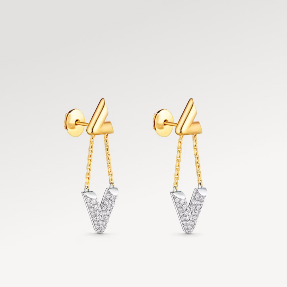 LV Volt Upside Down Earrings, Yellow Gold, White Gold And Diamonds