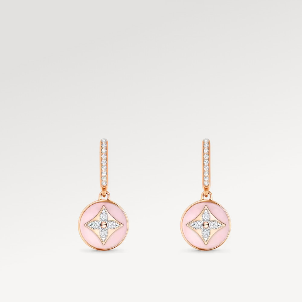 Color Blossom Earrings, Pink Gold, White Gold, Pink Opal And Diamonds Color Blossom Earrings, Pink Gold, White Gold, Pink Opal And Diamonds