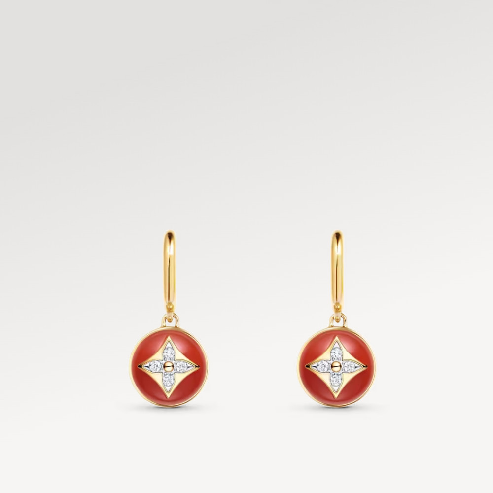 Color Blossom Earrings, Yellow Gold, White Gold, Cornelian And Diamonds Color Blossom Earrings, Yellow Gold, White Gold, Cornelian And Diamonds