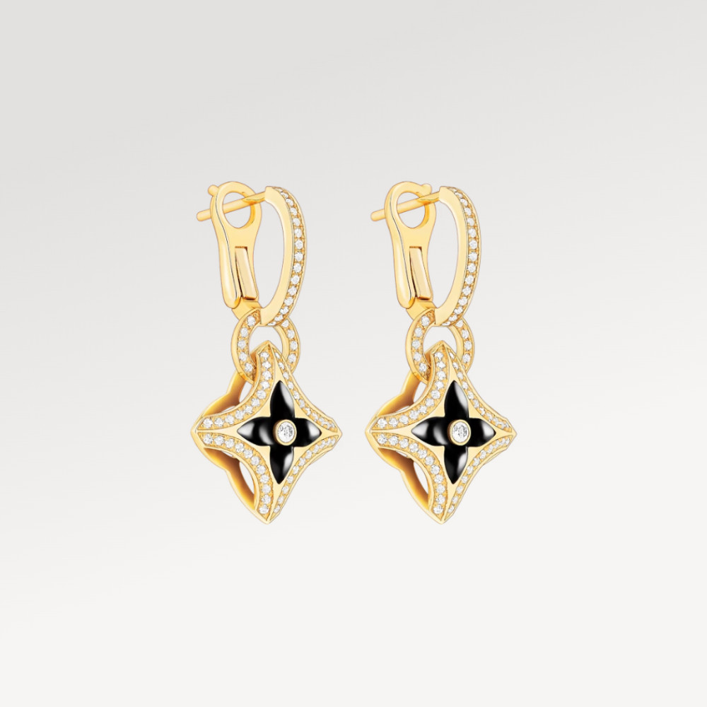 Ever Blossom Earrings, Yellow Gold, Onyx & Diamonds Ever Blossom Earrings, Yellow Gold, Onyx & Diamonds