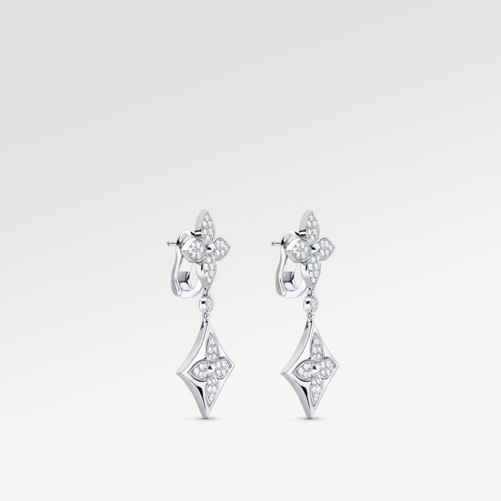 Color Blossom Long Earrings, White Gold And Diamonds Color Blossom Long Earrings, White Gold And Diamonds