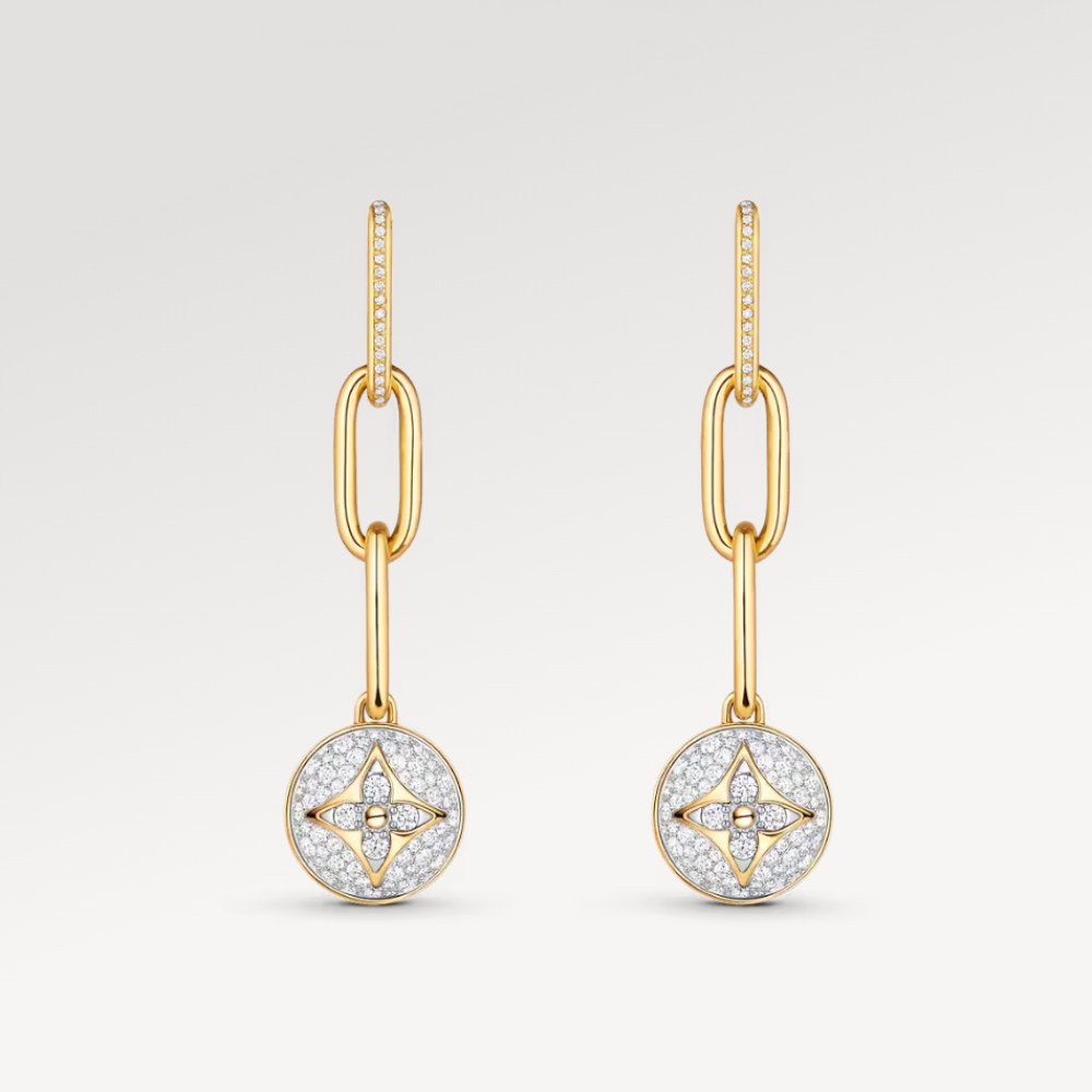 Color Blossom Earrings Yellow Gold, White Gold And Pavé Diamond