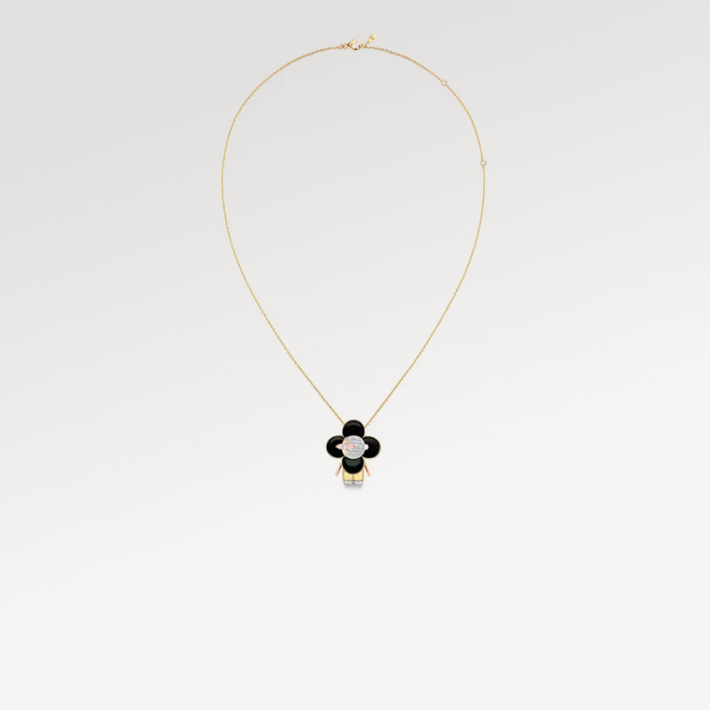 Vivienne pendant, 3 golds, black lacquer & diamonds