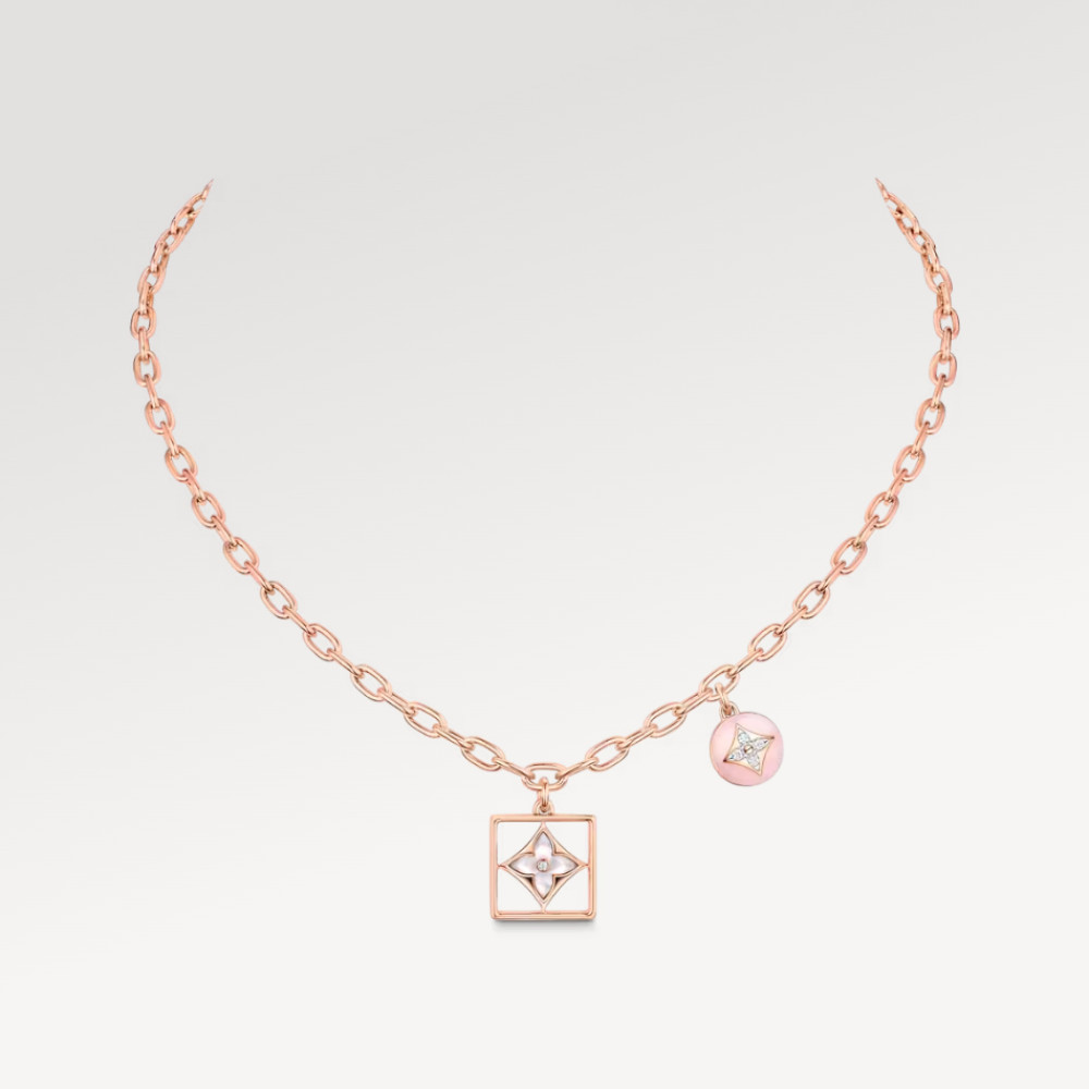 Color Blossom Necklace, Pink Gold, White Gold, Pink Opal, White Mother-Of-Pearl And Diamonds