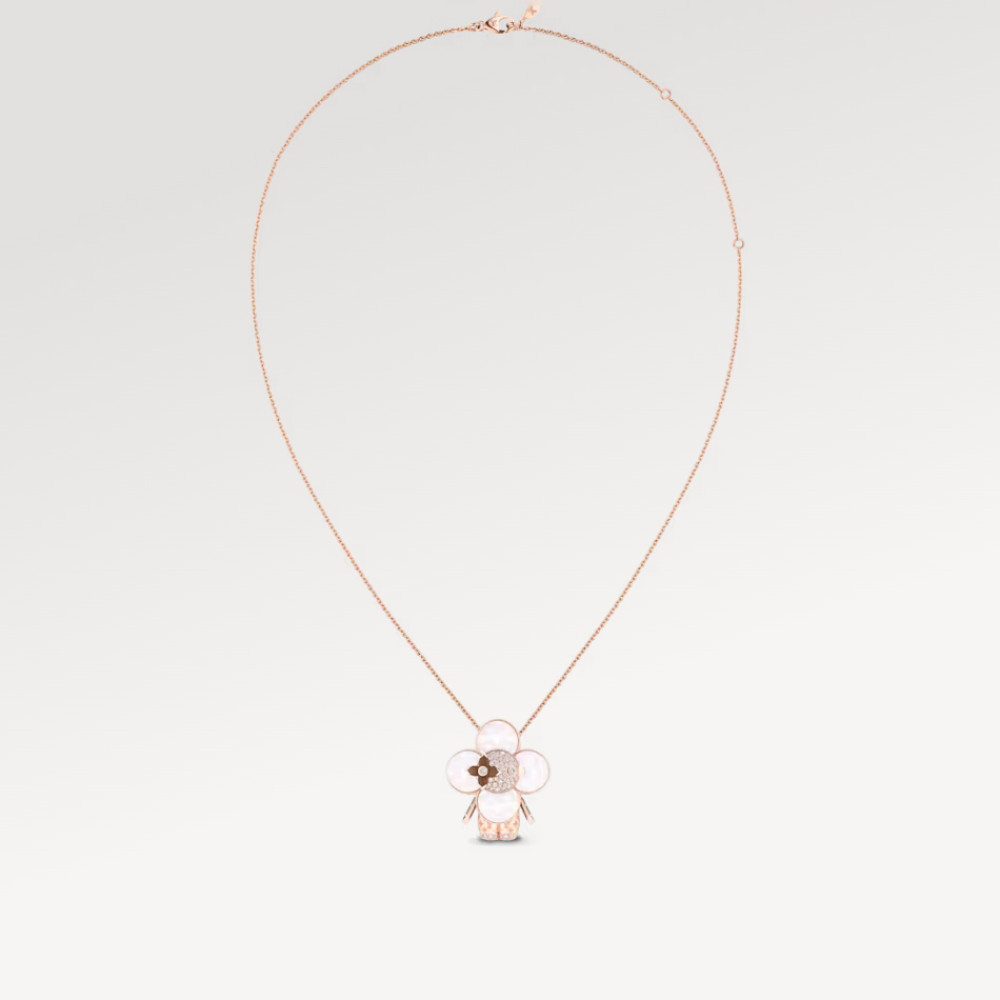 Vivienne Monogram Pendant, Pink Gold, Mother-Of-Pearl, Wood & Diamonds
